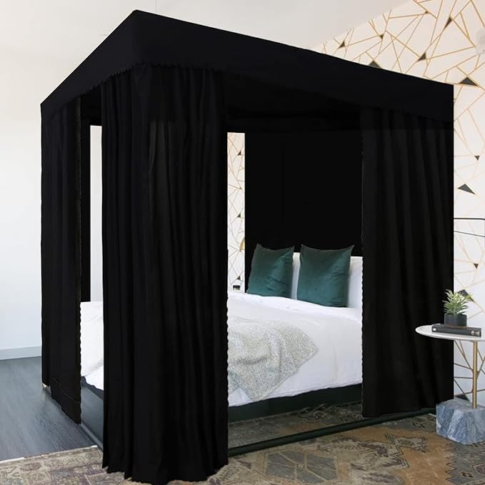 Black Canopy Bed Curtains - 4 Corner Post Bed Curtains Canopy King Bed Canopy Curtains for Adults Girls Bedroom Decoration(Black, King)
