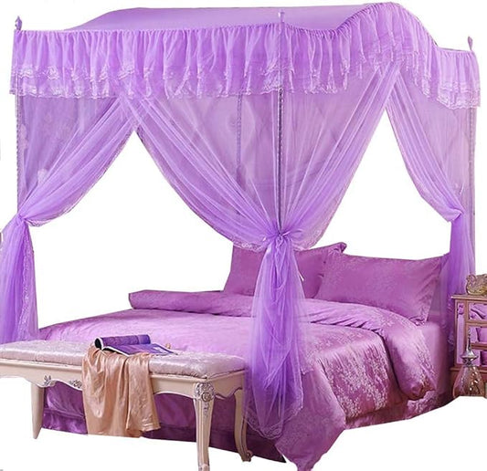 Mengersi Arched 4 Corners Post Bed Curtain Canopy Net Square Princess Fly Screen, Indoor Outdoor (Full, Purple)