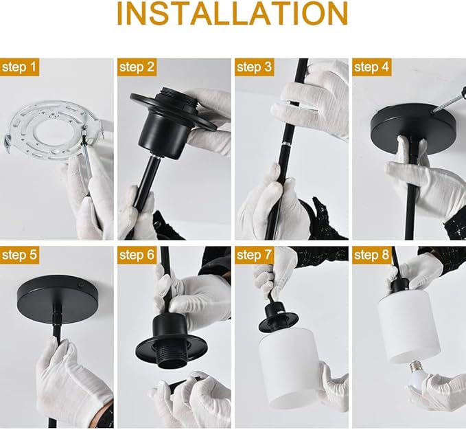 Black Pendant Lights Kitchen Island - Milk Glass Pendant Light Fixture Multiple Stems Rods 3 Units 12 Inch 3 Units 4 Inch (2 Pack Black Downrod)