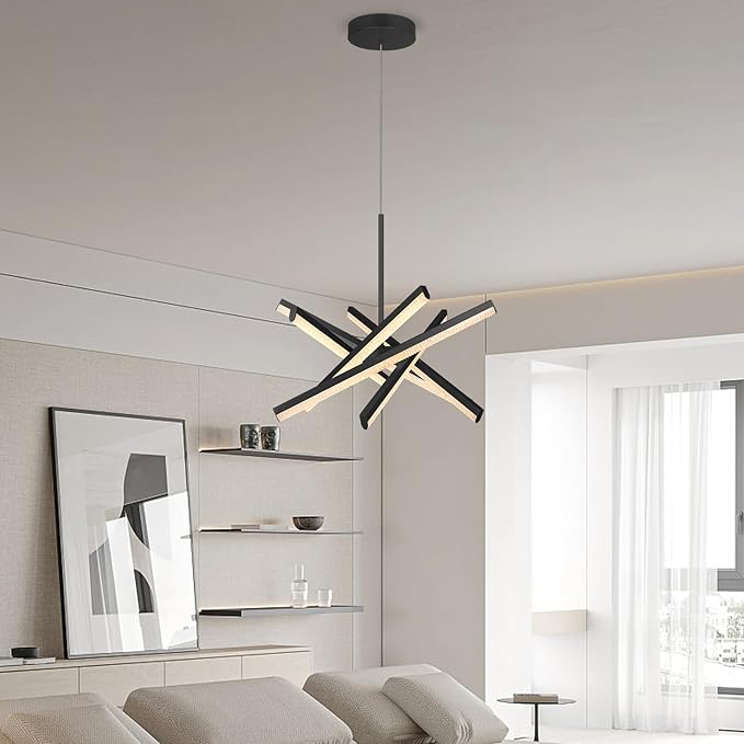 Kinglong Black Chandelier【Upgraded】,Modern Chandelier 6-Lights,Dimmable Acrylic LED Chandelier Lighting Fixture for Dining Room,Living Room,Bedroom,Entryway,Kitchen Island(L:20.07",W:17.32")