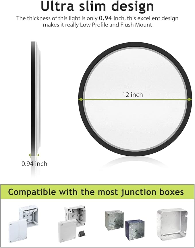 1PACK Flush Mount LED Ceiling Light Fixture Black, 12Inch 28Watt, Dimmable & 3000K-4500K-6000K 3 Color Selectable Ceiling Lamp 3200LM Low Profile Ceiling Light for Kitchen Bedroom Hallway Porch