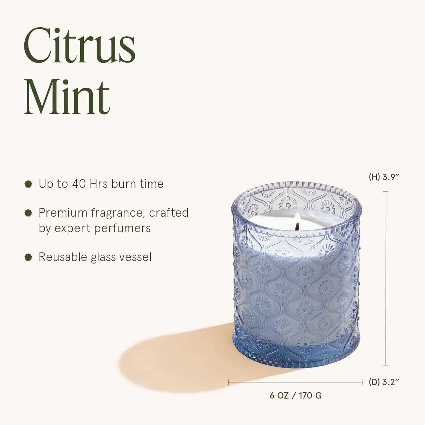 LA JOLIE MUSE Citrus Mint Candle – Yuzu, Mint & Tonka | 6 oz Natural Soy Wax | 40 Hours Clean Burn | Gift-Ready for Hosts | Fresh Citrus Candle | Elegant Home Décor