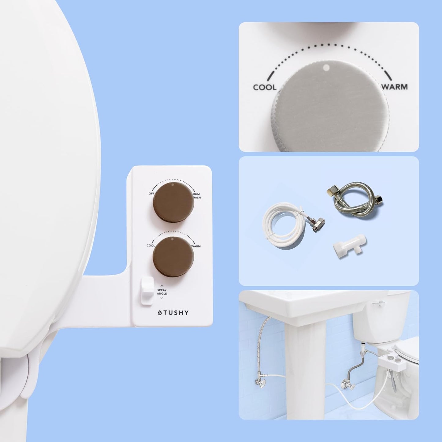 TUSHY Self-Cleaning Cool to Warm Water Bidet Attachment. Easy Universal DIY Install, No Plumber Required (Sink Connection Needed for Water Temperature Control), Bronze Knob