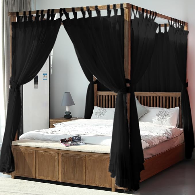AIKASY Canopy Bed Board with Top and Self-Adhesive Velcro Strips, White Gauze Princess Bed Canopy Curtain Tent, Creating a Romantic Atmosphere in The Room（Full/Queen，Black）