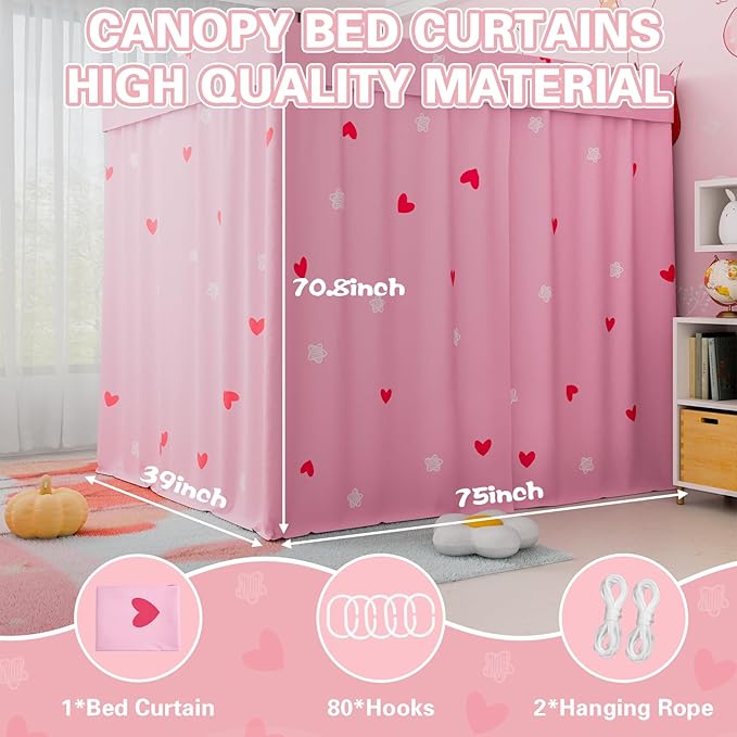 Love Canopy Bed Curtains - 4 Corner Post Bed Curtains Canopy Twin Bed Canopy Curtains for Children Girls Bedroom Decoration(Love, Twin)