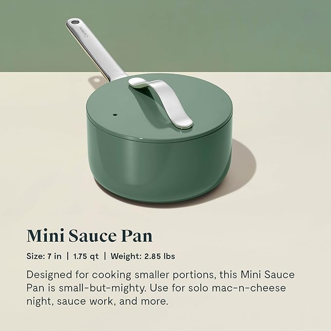 Caraway Mini Cookware Set - Non-Stick Ceramic Fry Pan (1.05 qt, 8") & Sauce Pan (1.75 qt) - Non Toxic, PTFE & PFOA Free - Oven Safe & Stovetop Agnostic (Gas, Electric & Induction) - Sage
