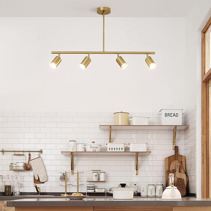 Globe Electric 64000094 35" 4-Light Adjustable Height Track Lighting, Matte Brass, Pivot Shades, Ceiling Lamp for Bedroom, Kitchen, Hallway, Bathroom, Den, Dining Room, Home Décor