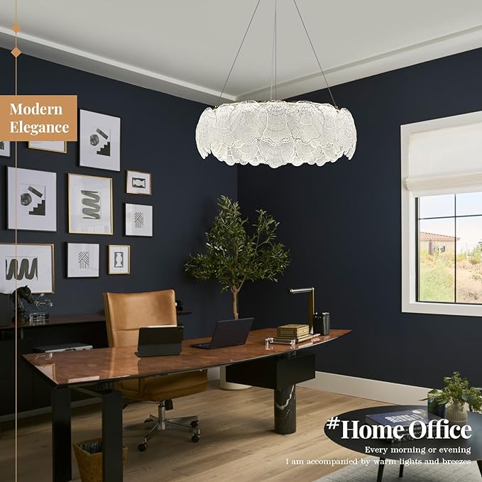 LED Crystal Glass Chandelier Dimmable Round Dining Room Chandelier Over Table Modern Gold Chandelier Lighting Fixture for Home Office Bedroom Living Room Kitchen 24in, 55W with Remote Control