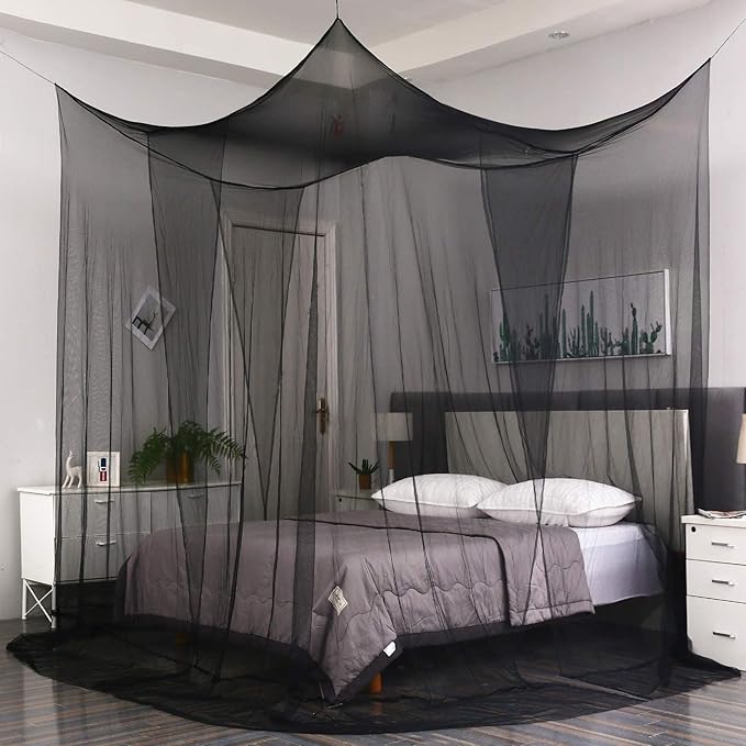 Mengersi 4 Corner Post Canopy Bed Curtains Mosquito Net Twin to Twin XL Size Bed,Netting Bed Curtains for Camping, Patio,Indoor Outdoor Net (80x40x80, Black)