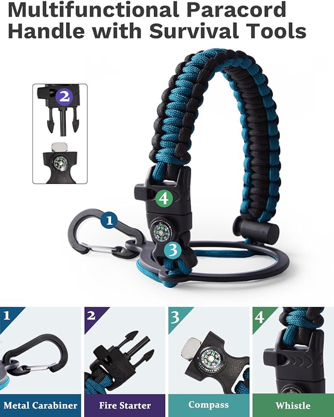 Half Gallon Water Bottle with Straw - Pop Up Lid, Carrying Pouch, Paracord Handle, Silicone Boot, 64 oz Water Bottle Triple Wall Thermal Mug Gallon Water Jug for Work School Home Sports Gym