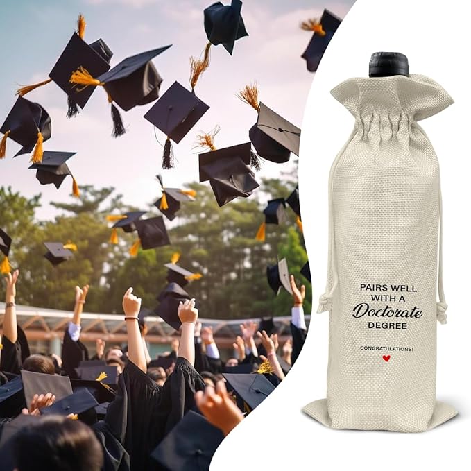 HOIJAUMAI Doctorate Degree Graduation Gifts Doctorate Graduation Gift Doctorate Graduation Wine Bag Pairs Well with a Doctorate Degree Wine Gift Bags for Men Women