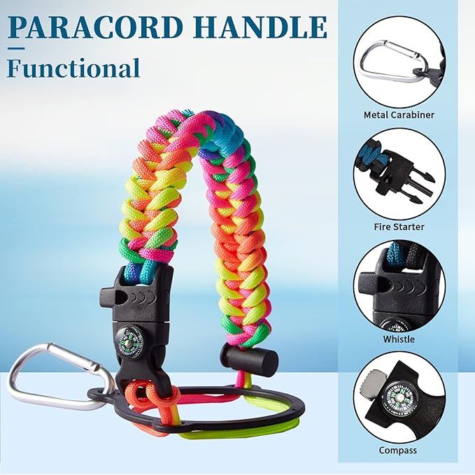 Half Gallon Water Bottle Insulated - 64 oz Water Bottle with Straw Spout Lid, Strap Carrying Sleeve, Paracord Handle, Leak Proof Metal Water Flask for Workout Sport Hiking Gym, Hydro Jug Thermo Mug