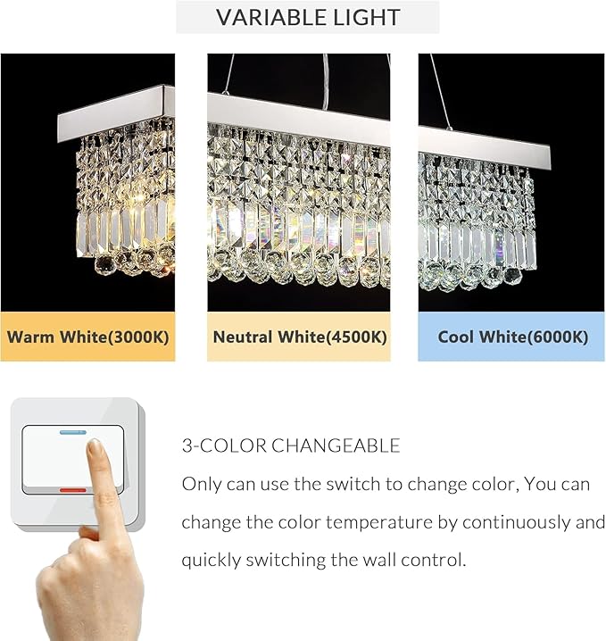 Siljoy 6-Light Modern Crystal Chandelier for Dining Room, Rectangular K9 Crystal Raindrop Chandelier, Rectangle Pendant Ceiling Light Fixture for Living Room Kitchen Island L31.5'' x W10'' x H10''