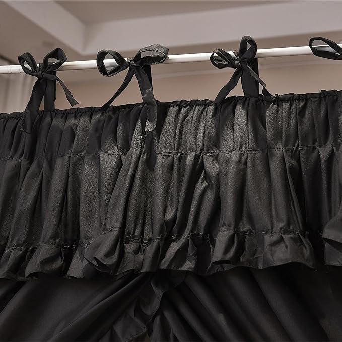 4 Corners Post Princess Ruffle Curtain Bed Canopy Lace Up Elastic Cozy Breathable Tent Mosquito Net for Girls Bedroom Decoration(Black, 59-64" W*82" L*82" H/Queen)