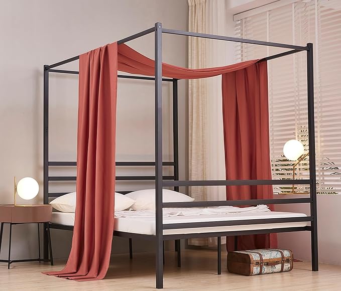 Akiky Montessori Floor Bed Canopy Curtains Linen Canopy for Kids House Bed Canopy Scarf for Toddler Adult Bed Frame Canopy Panel Nursery Room Decor (Twin,Terracotta)