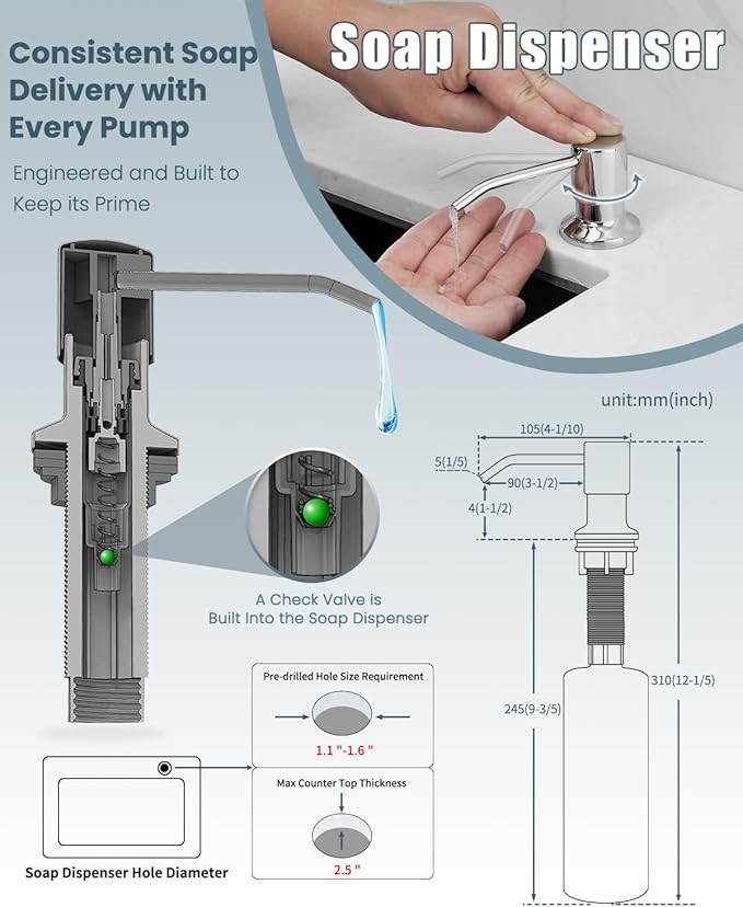 Kitchen Faucet,Chrome Kitchen Faucet with Soap Dispenser and Deck Plate,Faucet for Camper Farmhouse RV Kitchen Sink,Single Handle Stainless Steel Kitchen Sink Faucets with Pull Down Sprayer