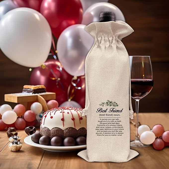 HOIJAUMAI Gift for Friends, Friendship Gifts for Women Men, Best Friend Wine Bag Best Friend Definition Wine Gift Bags