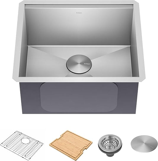 KRAUS Kore 21 Inch Undermount Workstation 16 Gauge Stainless Steel Double Bowl Stainless Steel Kitchen Sink with Accessories, KWU111-21