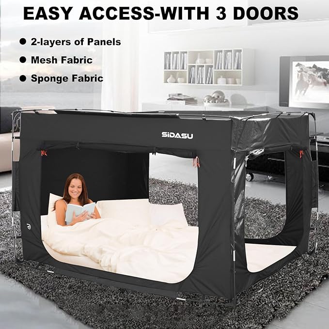 Bed Tent Bed Canopy Twin Size-Portable Sleeping Tent with 3 Doors - 70% Blackout, Breathable - Private Space Tent for Bed-75in x 40in x 47in (Mattress Not Included)