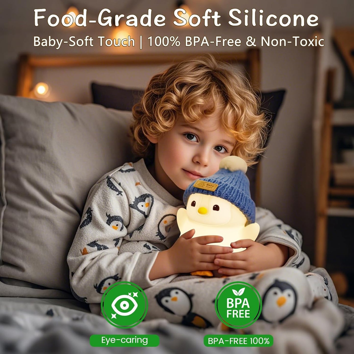 Penguin Night Light for Kids, Adorable Penguin Lamp with Hat, Food Grade Silicone Nursery Nightlight, Rechargeable/Dimmable/Timer,LED Squishy Novelty Animal Bedside Lamp,Funny Gifts for Boys
