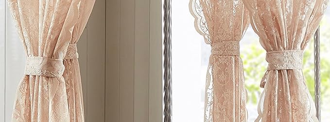 Warm Home Designs Lace Canopy Bed Curtains Set Consists of 8 48" x 78" Linen Canopy Curtains with Tie-Backs. Queen Canopy Bed Curtains or King Bed Canopy Curtains for Coquette Bedroom Decor. LC Linen