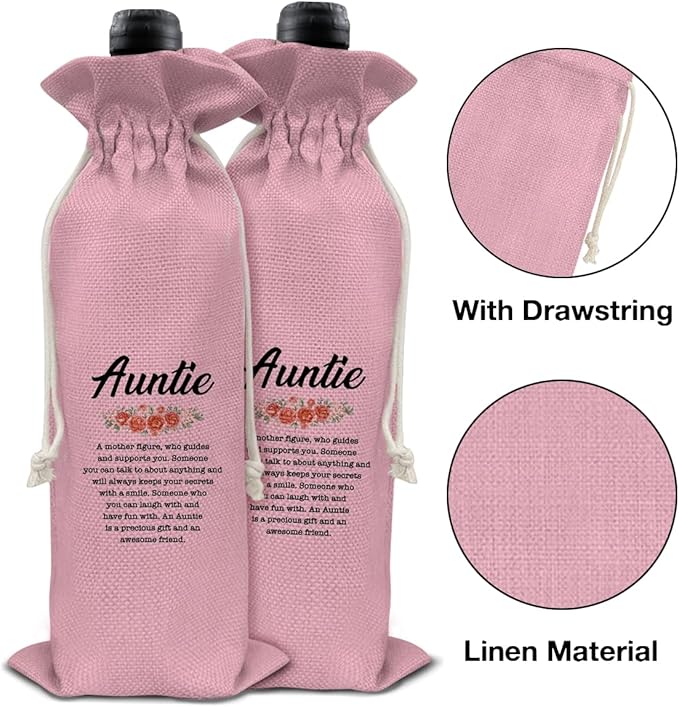 HOIJAUMAI Auntie Gift Auntie Gift Ideas Aunt Wine Bag Auntie Wine Gift Bags for Birthday Mother's Day (Pink)