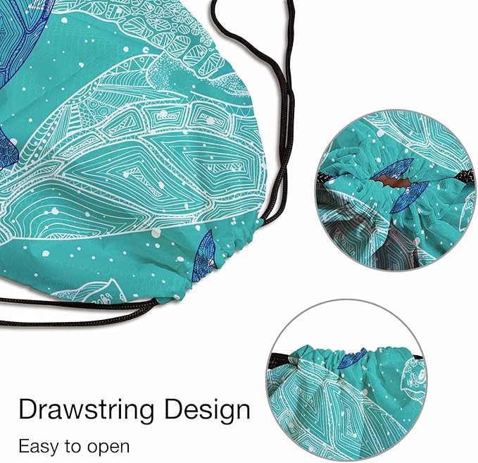Gym Backpack Sea Turtles Volleyball Bag Sports Backpack Marine Life Line Drawing White Bubble Green Background 14x16.9 Inch