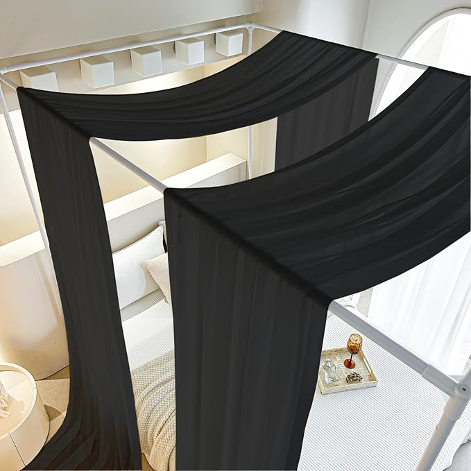 AIKASY Black Bed Canopy Scarf for Full/Queen - Luxury Sheer Canopy Bed Curtains with Light - Suitable for Four-Poster Bed, Metal Bed Frame, Wood Bed Frame -2pic