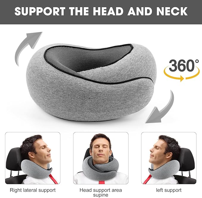 Neck Pillow, 2024 New Neck Pillow, Memory Cotton Neck Pillow, Can Store U-Shaped Pillow, Suitable for Airplanes, Cars, Offices, Upright Sleeping Neck Pillow (Gray)