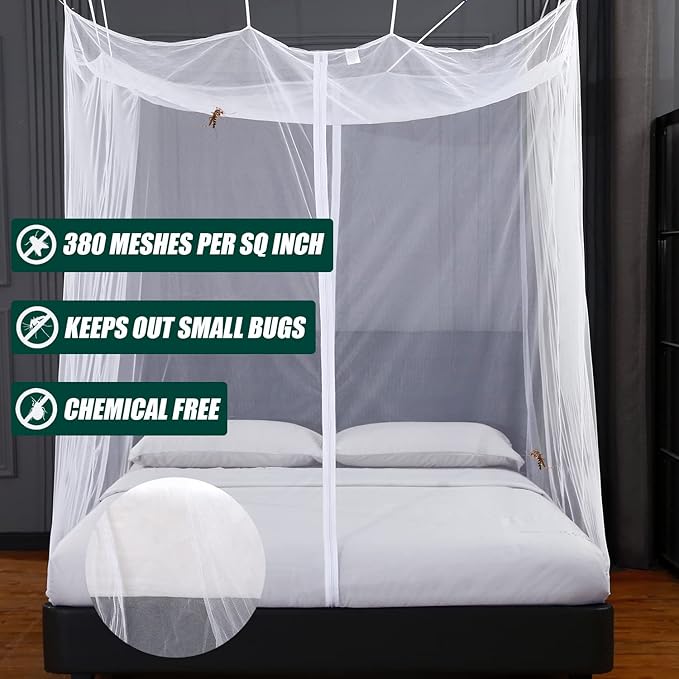 Mengersi Mosquito Net for Bed Canopy with Zipper,Canopy Bed Curtains Single Full,Queen King Size Bed,Mosquito Netting for Patio,Camping,Bug Net for Camping,White