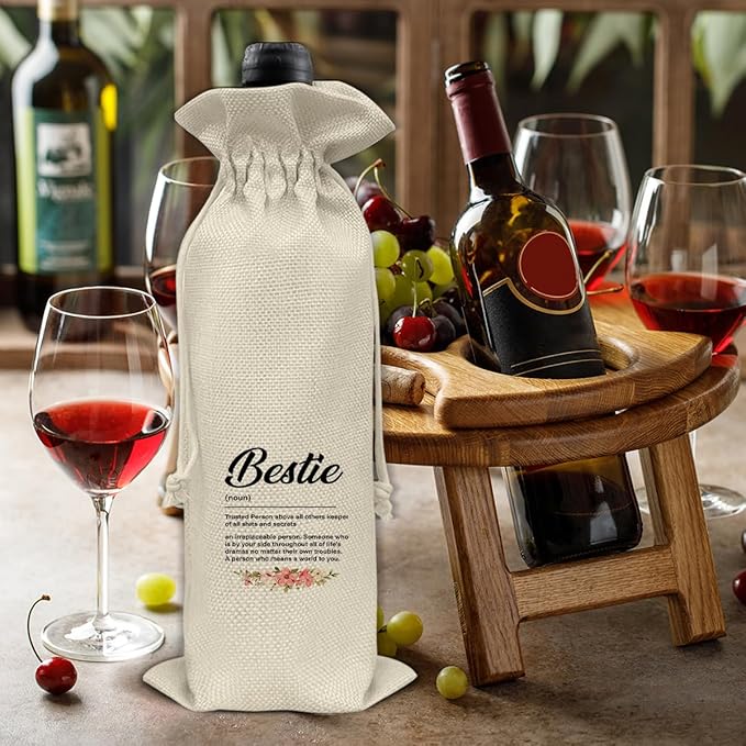 HOIJAUMAI Gift for Bestie, Bestie Gifts for Women Her, Bestie Wine Bag Bestie Definition Wine Gift Bags for Birthday Party