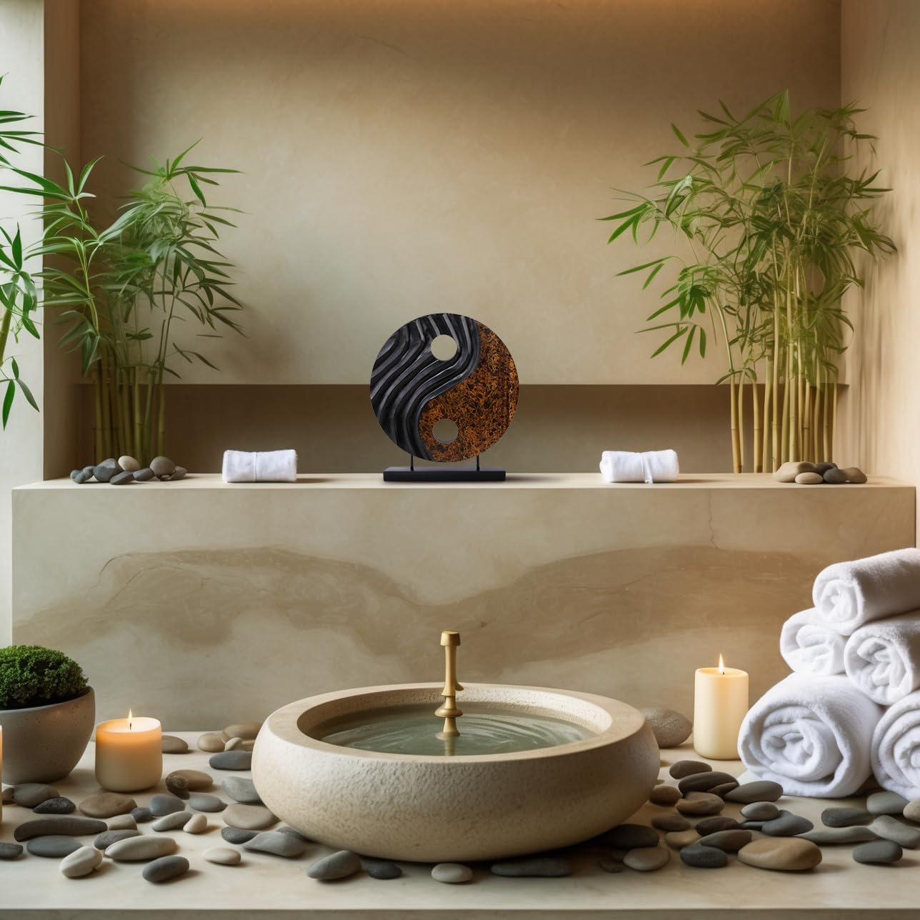 Decozen Handcrafted Solid Wood Yin Yang Sculpture Ideal for Home, Mantel, Fireplace, and Foyer Decor - Valentines Day Gifts