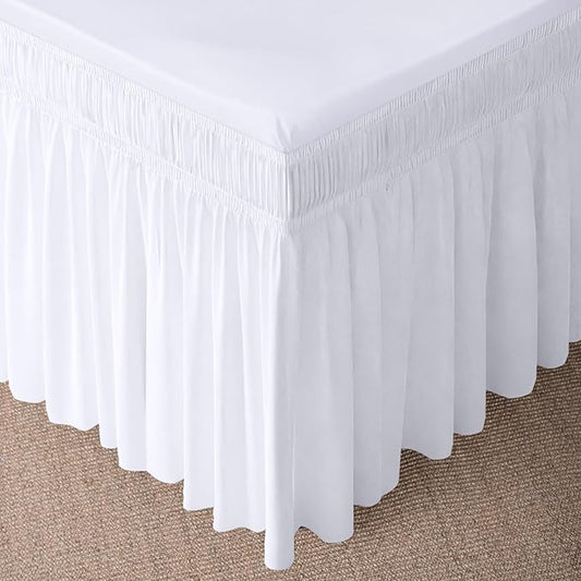 WVM Wrap Around Ruffled Dust Ruffle Bed Skirt with 15" Long Drop for Queen Bed, Feature White Adjustable Buckles, Easy to Install, Wrinkle-Resistant, Fade-Resistant, Soft, Stylish, Machine Washable