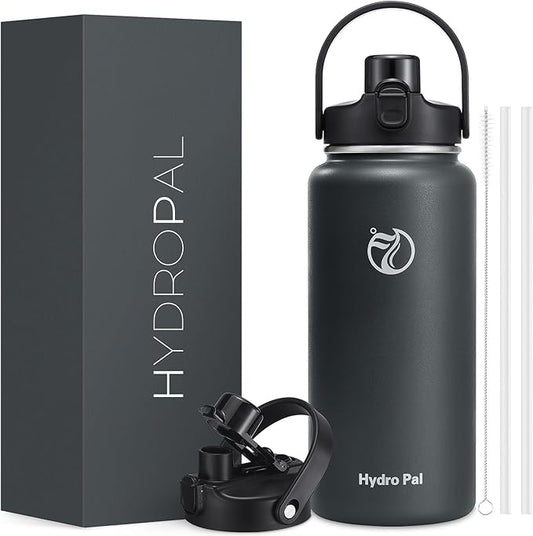 Half Gallon Insulated Water Bottle with 2-in-1 Lid (Chug Lid/Straw Lid), 40/64oz Double Walled Vacuum Stainless Steel Water Bottles, Water Jug with Straw