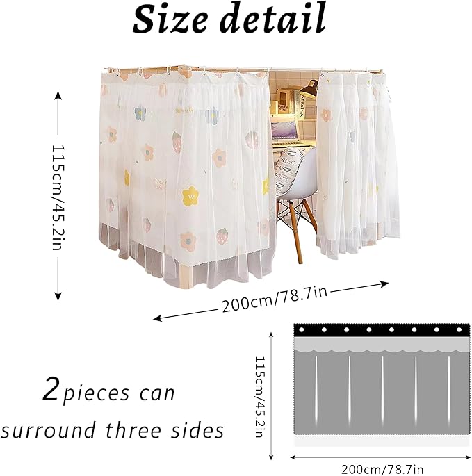Hoce Bunk Bed Curtain Gauze Bunk Bed Curtains Drapes with Lace Privacy Dorm Bed Canopy for Bottom Twin