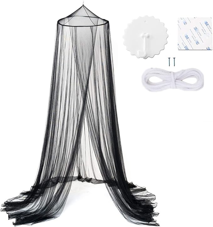 Eimilaly Bed Canopy Mosquito Net, Bed Canopy for Girls Room Decor - Insect Protection Hanging Canopy for Adults, Babies, Outdoor Camping, Black/Single Door