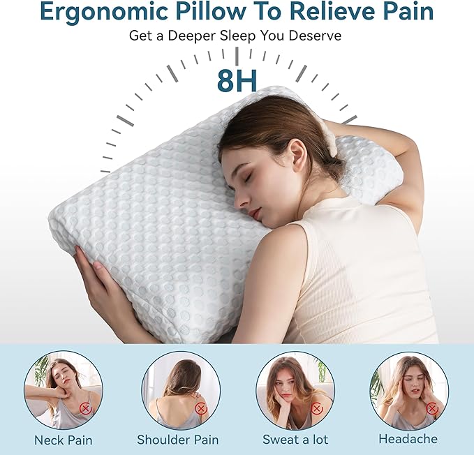 Neck Pillow Memory Foam Contour Pillow for Pain Relief Cervical Pillow for Sleeping, Orthopedic Pillow for Neck and Shoulder Pain, Ergonomic Pillow for Side Back Stomach Sleeper-Firm