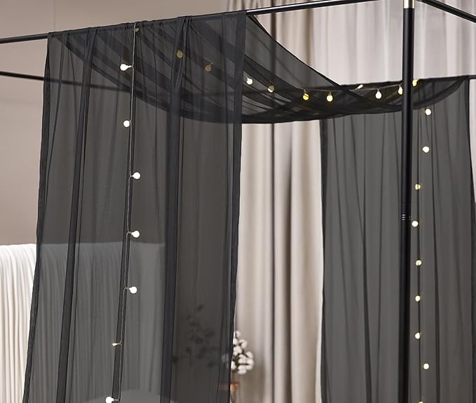 Akiky Bed Canopy Curtains for Girls Elegant Canopies Curtain Scarf with Light Great as Room Decor,Wedding decortion,Window Valance Curtain (Twin,Black)