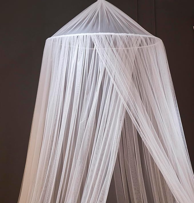 Mengersi Bed Canopy with Lights,Princess Bed Canopy Canopy Bed Curtains for Girls Room,Mosquito Netting Canopy Reading Corners Room Decor for Girls (White)