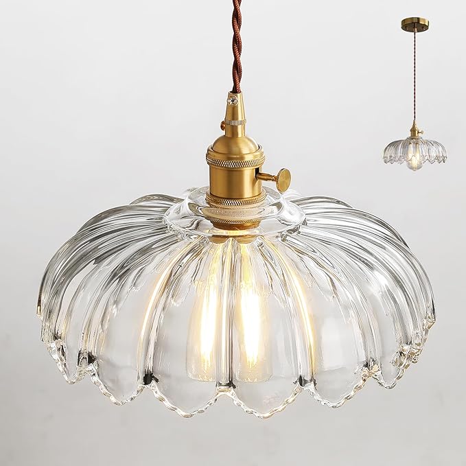Glass Pendant Lights Kitchen Island, Vintage Pendant Light Fixtures Small Pendant Light Dining Room, Sloped Hanging Lamps for Living Room, Schoolhouse, Entryway, Foyer, E26