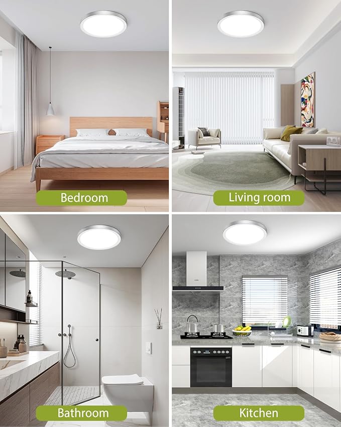 hepside 2PACK Flush Mount LED Ceiling Light Fixture Brushed Nickel, 12Inch 28W, Dimmable 3000K-4500K-6000K 3 Color Selectable Ceiling Lamp 3200LM Low Profile Ceiling Light for Kitchen Bedroom Hallway