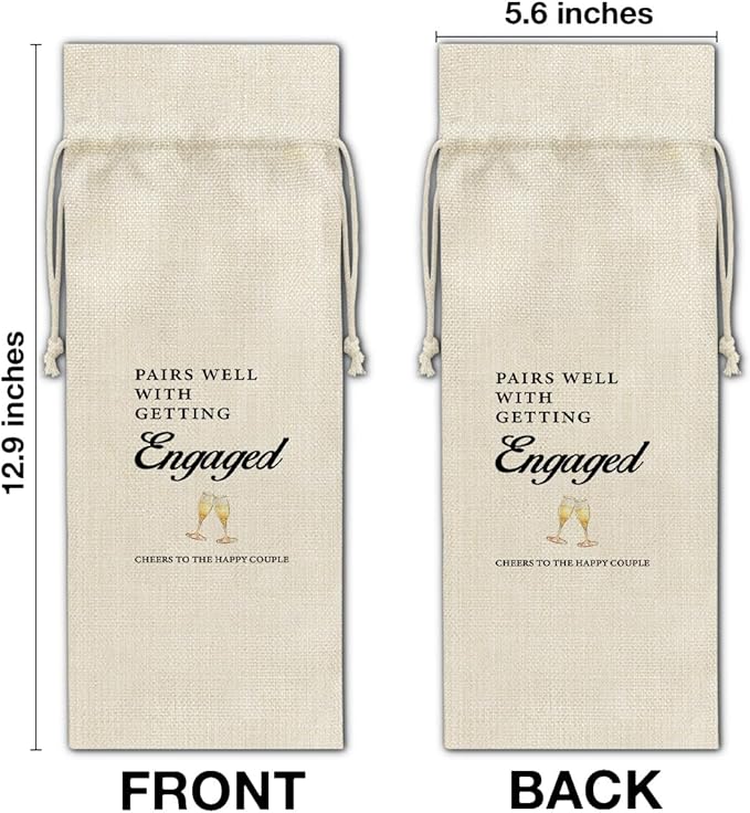 HOIJAUMAI Engagement Gift for New Couples, Engagement Wine Bag Wedding Gift for Mr and Mrs, Pairs Well with Getting Engaged Burlap Drawstring Wine Bag Champagne Wine Gift Bag