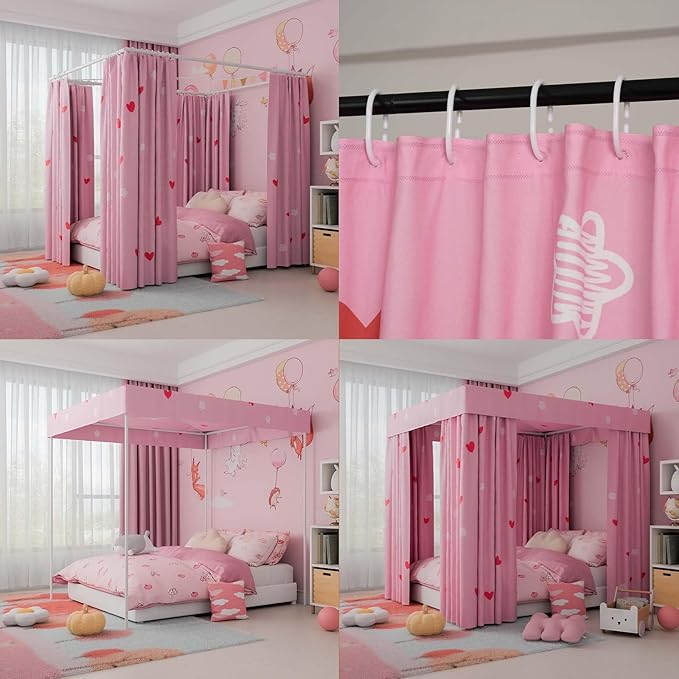 Love Canopy Bed Curtains - 4 Corner Post Bed Curtains Canopy Twin Bed Canopy Curtains for Children Girls Bedroom Decoration(Love, Twin)