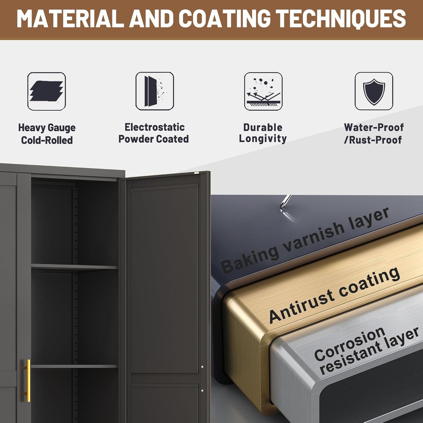 Metal Kitchen Pantry Storage Cabinet with 2 Doors and 3 Adjustable Shelves,Pantry Cabinet with Adjustable Leveling Foot for Kitchen, Living Room, Dining Room（Black）