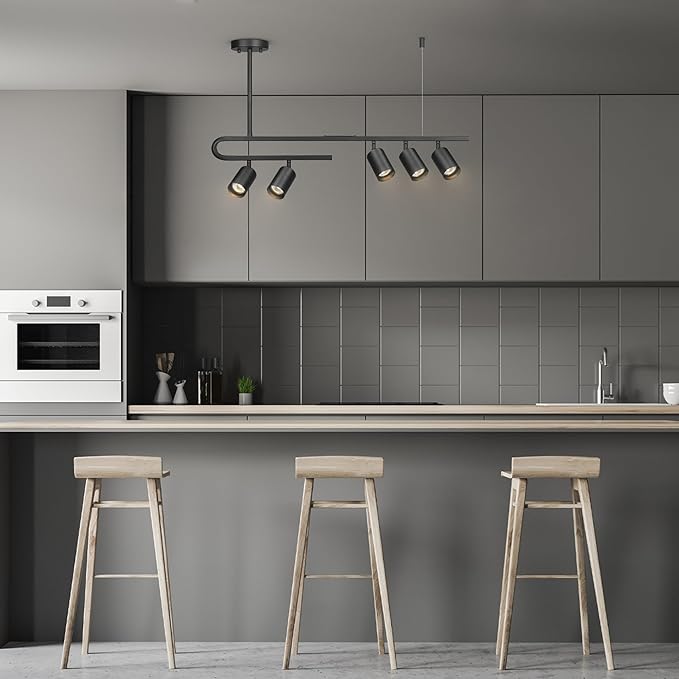 Globe Electric 64000121 32" 5-Light Track Lighting, Matte Black, Side Canopy, Pivoting Track Heads, Side Canopy