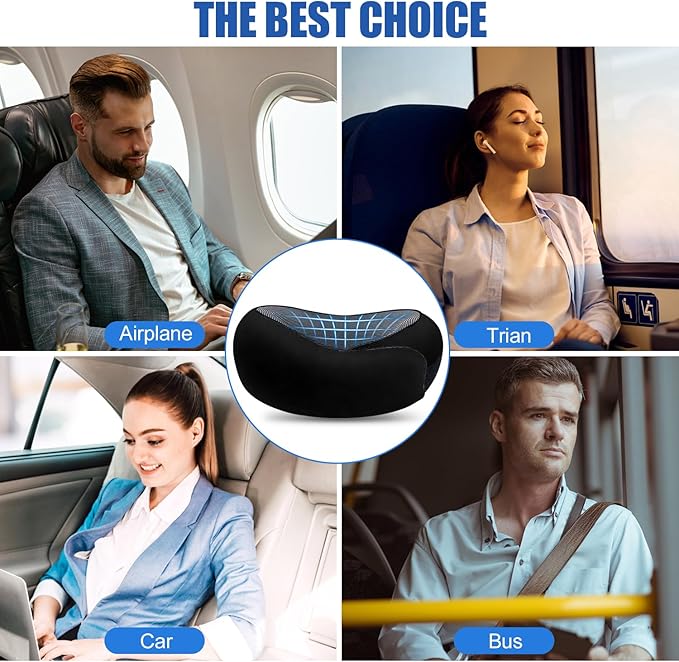 Neck Pillow for Traveling, Soft Airplane Neck Pillow, Memory Foam Travel Neck Pillow, 2024 New Neck Support Travel Pillow for Long Flight, Adjustable Full Surrounding Stowable U-Shaped