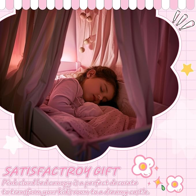 Hvqic Pink Canopy Bed Curtains - 4 Corner Post Bed Curtains Lightproof Princess Bed Canopy for Girls Rainbow Canopy Bed Curtains for Kids Room Decor(King,Pink-Cloud)