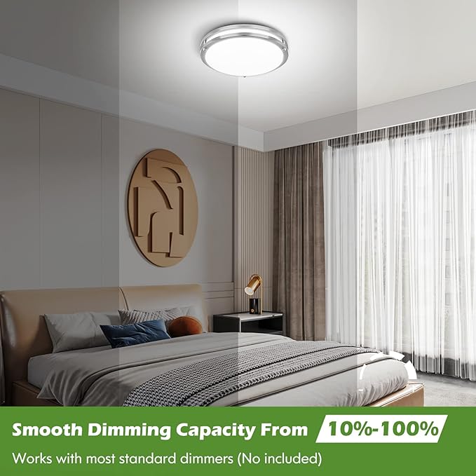 4-Pack 12 Inch Dimmable LED Ceiling Lights, 36W 2700K/3000K/4000K/5000K/6500K Adjusted Flush Mount Ceiling Light, 3200LM Super Bright Brushed Nickel Lighting Lamp Fixture for Bedroom Bathroom Dining