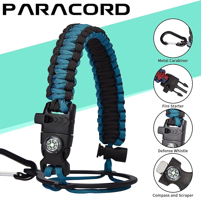 Half-gallon Insulated Water-Bottle with Straw - Stainless Steel Thermo Jug with Spout Straws Lids, Paracord Handle & Bottle Sleeve, 64OZ Vacuum Thermo Bottle for Outdoor Working Camping Trip