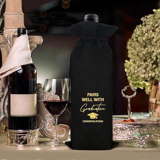 HOIJAUMAI Graduation Gifts for Women Men Graduation Wine Bag Pairs Well with Graduating Wine Gift Bags (Black)